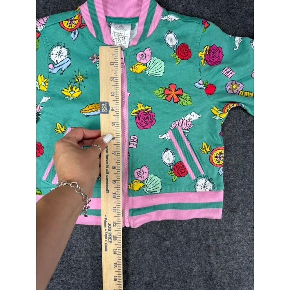 Disney Princess Bomber Jacket‎ Girl's Size 5/6 Green Pink Cartoon Characters